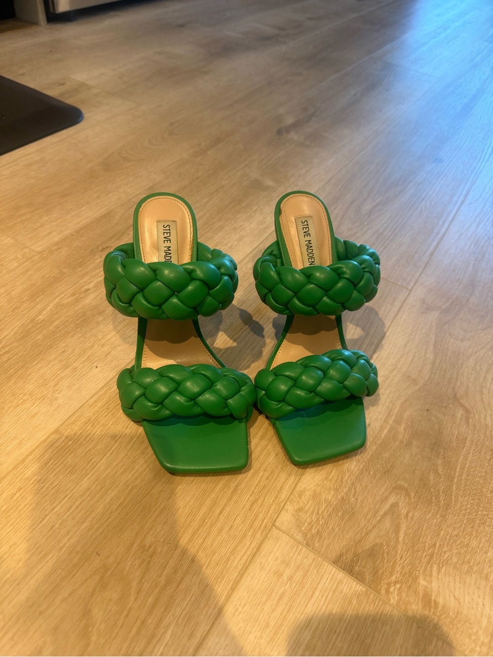 Steve Madden Braided Double-Strap Green Heeled Sandals